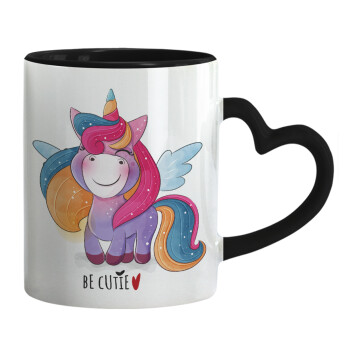 Pink unicorn, Mug heart black handle, ceramic, 330ml
