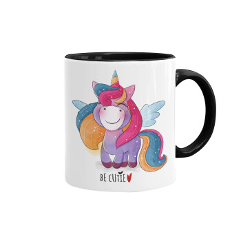 Pink unicorn, Mug colored black, ceramic, 330ml