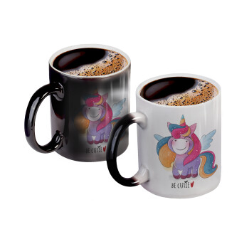 Pink unicorn, Color changing magic Mug, ceramic, 330ml when adding hot liquid inside, the black colour desappears (1 pcs)