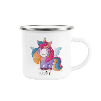 Pink unicorn, Metallic enamel cup white 360ml