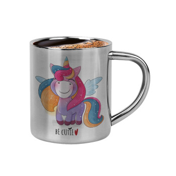 Pink unicorn, Double-wall metal cup for espresso (220ml)