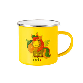 Pink unicorn, Yellow Enamel Metallic Cup 360ml