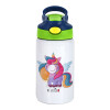 Children's hot water bottle, stainless steel, with safety straw, green, blue (350ml)