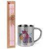 Easter Set, metallic thermal cup (300ml) & aromatic flat Easter candle (30cm) (PINK)