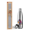 Easter Set, metallic stainless thermos flask (500ml) & scented flat Easter candle (30cm) (GRAY)