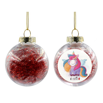 Pink unicorn, Χριστουγεννιάτικη μπάλα δένδρου διάφανη με κόκκινο γέμισμα 8cm