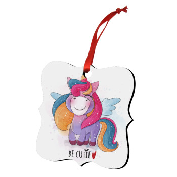 Pink unicorn, Christmas ornament polygon wooden 7.5cm