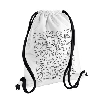I LOVE MATHS, Τσάντα πλάτης πουγκί GYMBAG λευκή, με τσέπη (40x48cm) & χονδρά κορδόνια