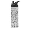 Metallic thermos bottle with straw & handle, stainless steel (Stainless steel 304), double-walled, 600ml.