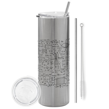 I LOVE MATHS, Eco friendly stainless steel Silver tumbler 600ml, with metal straw & cleaning brush