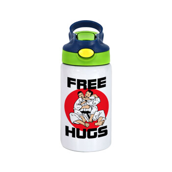 JUDO free hugs, Children's hot water bottle, stainless steel, with safety straw, green, blue (350ml)