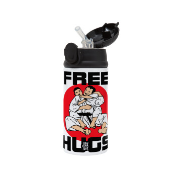 JUDO free hugs, Children's hot water bottle, stainless steel, with safety straw, Black (360ml) BPA-FREE