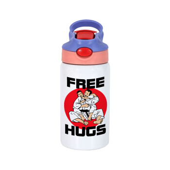 JUDO free hugs, Children's hot water bottle, stainless steel, with safety straw, pink/purple (350ml)