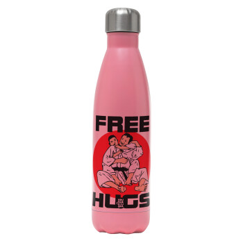 JUDO free hugs, Μεταλλικό παγούρι θερμός Ροζ Ματ (Stainless steel), διπλού τοιχώματος, 500ml