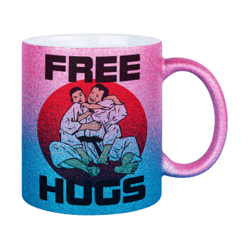 JUDO free hugs, Κούπα Χρυσή/Μπλε Glitter, κεραμική, 330ml