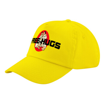 JUDO free hugs, Child's Baseball Cap, 100% Cotton Twill, Yellow (COTTON, CHILD, UNISEX, ONE SIZE)