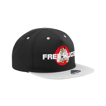 JUDO free hugs, Καπέλο Ενηλίκων Flat Snapback Μαύρο/Γκρι, (100% ΒΑΜΒΑΚΕΡΟ TWILL, ΕΝΗΛΙΚΩΝ, UNISEX, ONE SIZE)