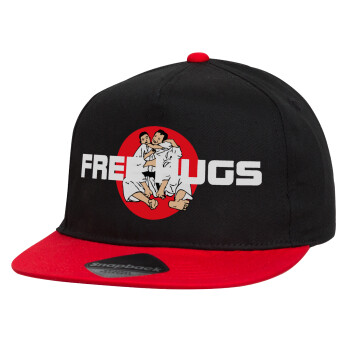 JUDO free hugs, Καπέλο παιδικό Flat Snapback, Μαύρο/Κόκκινο (100% ΒΑΜΒΑΚΕΡΟ, ΠΑΙΔΙΚΟ, UNISEX, ONE SIZE)