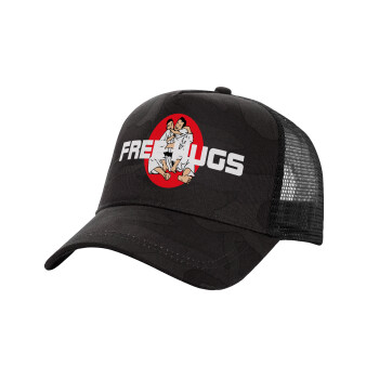 JUDO free hugs, Adult Structured Trucker Hat, with Mesh, Dark Army (100% COTTON, ADULT, UNISEX, ONE SIZE)