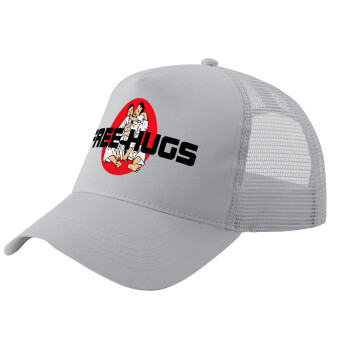 JUDO free hugs, Adult Structured Trucker Hat, with Mesh, GRAY (100% COTTON, ADULT, UNISEX, ONE SIZE)