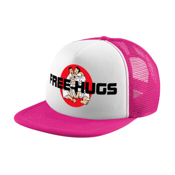 JUDO free hugs, Καπέλο παιδικό Soft Trucker με Δίχτυ ΡΟΖ/ΛΕΥΚΟ (POLYESTER, ΠΑΙΔΙΚΟ, ONE SIZE)