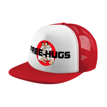 JUDO free hugs, Καπέλο παιδικό Soft Trucker με Δίχτυ ΚΟΚΚΙΝΟ/ΛΕΥΚΟ (POLYESTER, ΠΑΙΔΙΚΟ, ONE SIZE)