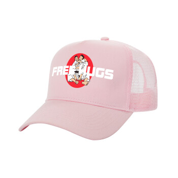 JUDO free hugs, Adult Structured Trucker Hat, with Mesh, PINK (100% COTTON, ADULT, UNISEX, ONE SIZE)