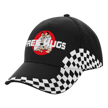 JUDO free hugs, Adult Ultimate BLACK RACING Cap, (100% COTTON DRILL, ADULT, UNISEX, ONE SIZE)