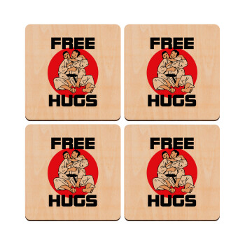 JUDO free hugs, ΣΕΤ x4 Σουβέρ ξύλινα τετράγωνα plywood (9cm)