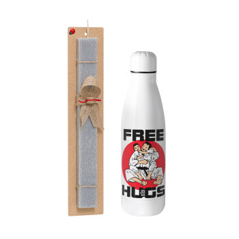 JUDO free hugs, Easter Set, metallic stainless thermos bottle (500ml) & scented flat Easter candle (30cm) (GRAY)