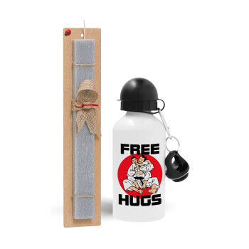 JUDO free hugs, Easter Set, metallic aluminum water bottle (500ml) & aromatic flat Easter candle (30cm) (GRAY)