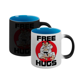 JUDO free hugs, Κούπα Μαγική εσωτερικό μπλε, κεραμική 330ml που αλλάζει χρώμα με το ζεστό ρόφημα