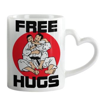 JUDO free hugs, Κούπα καρδιά χερούλι λευκή, κεραμική, 330ml