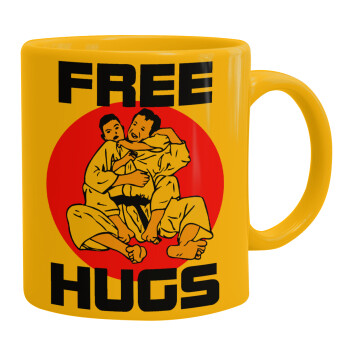 JUDO free hugs, Ceramic coffee mug yellow, 330ml