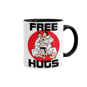 JUDO free hugs, Mug colored black, ceramic, 330ml