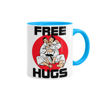 JUDO free hugs, Κούπα χρωματιστή γαλάζια, κεραμική, 330ml