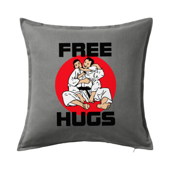 JUDO free hugs, Μαξιλάρι καναπέ Γκρι 100% βαμβάκι, περιέχεται το γέμισμα (50x50cm)