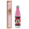 Easter Set, Metallic pink/white (Stainless steel) thermos, double-walled, 500ml & aromatic flat Easter candle (30cm) (PINK)