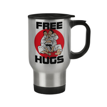 JUDO free hugs, Stainless steel travel mug with lid, double wall 450ml