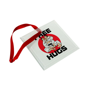 JUDO free hugs, Christmas ornament, glass square ornament 9x9cm