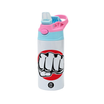 Punch, Children's hot water bottle, stainless steel, with safety straw, Pink/BlueCiel (360ml) BPA FREE