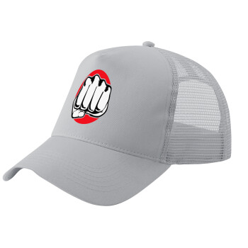 Punch, Adult Structured Trucker Hat, with Mesh, GRAY (100% COTTON, ADULT, UNISEX, ONE SIZE)