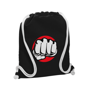 Punch, Backpack pouch GYMBAG Black, with pocket (40x48cm) & thick white cords