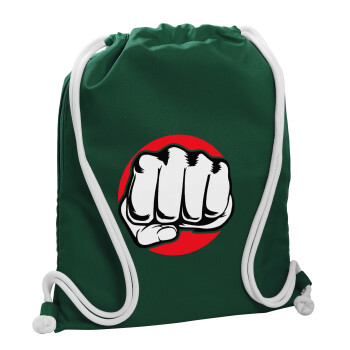 Punch, Τσάντα πλάτης πουγκί GYMBAG BOTTLE GREEN, με τσέπη (40x48cm) & χονδρά λευκά κορδόνια