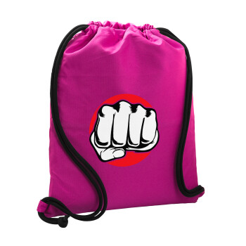 Γροθιά (punch), Τσάντα πλάτης πουγκί GYMBAG Φούξια, με τσέπη (40x48cm) & χονδρά κορδόνια