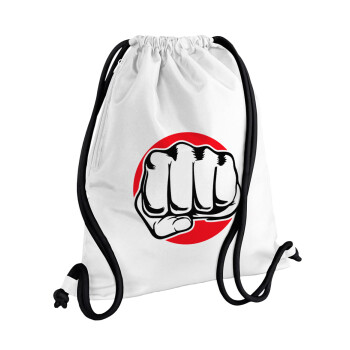 Punch, Τσάντα πλάτης πουγκί GYMBAG λευκή, με τσέπη (40x48cm) & χονδρά κορδόνια