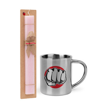 Punch, Easter Set, metallic thermal cup (300ml) & aromatic flat Easter candle (30cm) (PINK)