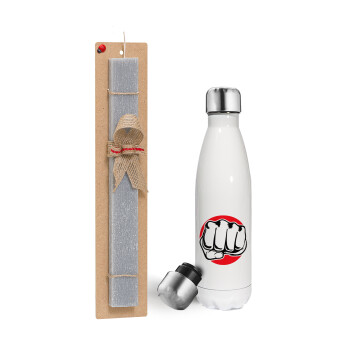 Punch, Easter candle, metallic white thermos bottle (500ml) & aromatic flat candle (30cm) (GRAY)