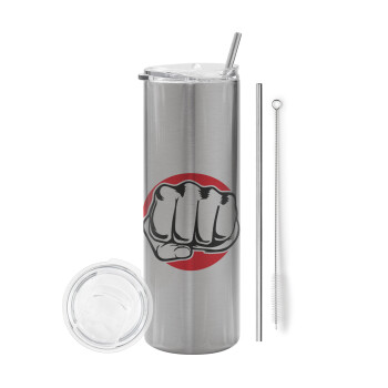 Punch, Eco friendly stainless steel Silver tumbler 600ml, with metal straw & cleaning brush
