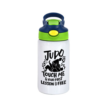 Judo Touch Me And Your First Lesson Is Free, Children's hot water bottle, stainless steel, with safety straw, green, blue (350ml)